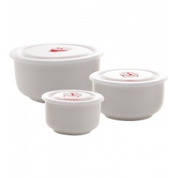 Jogo 3 Refratários 750ml/500ml/250ml  De Porcelana New Bone Com Tampa Plástica Lisa Branca Lyor